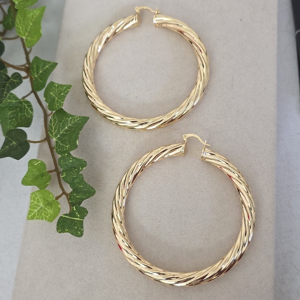 Gold Statement Hoop Earrings Swirl Design 2 3/4"